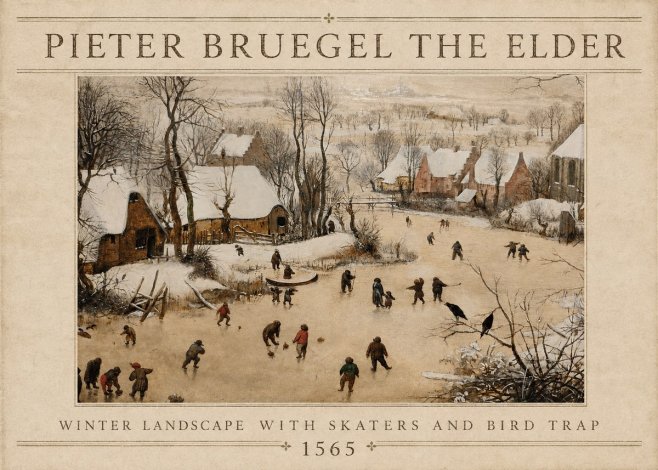 Pieter Bruegel Winter Landscape with Skaters and Bird Trap No4 - Póster