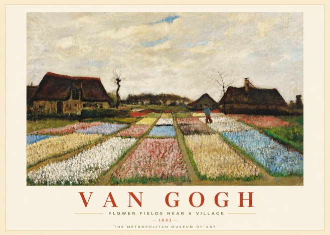 Van Gogh Flower Fields Near a Village No5 - Póster