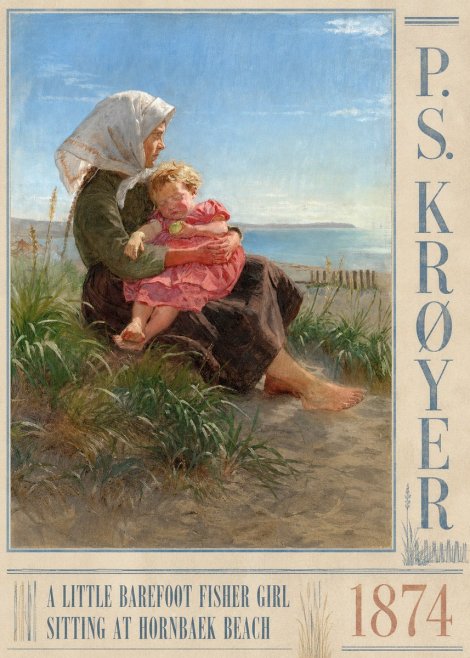 P.S. Krøyer A Little Barefoot Fisher Girl Sitting at Hornbaek Beach No3 - Póster
