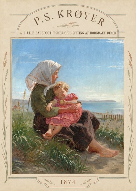 P.S. Krøyer A Little Barefoot Fisher Girl Sitting at Hornbaek Beach No4 - Póster