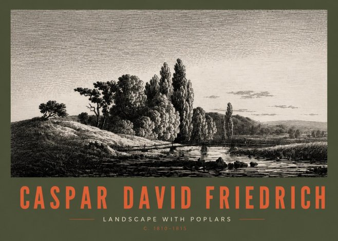 Caspar David Friedrich River Landscape with Poplars No3 - Póster