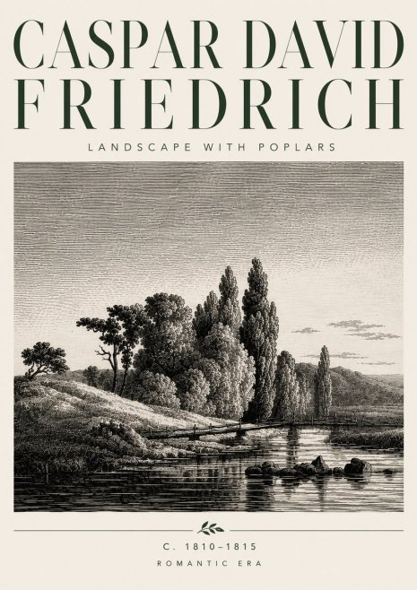 Caspar David Friedrich River Landscape with Poplars No5 - Póster