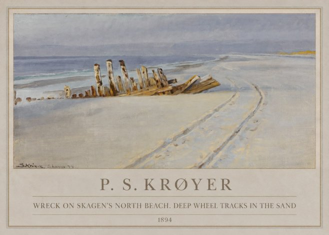 P.S. Krøyer Wreck on Skagen's North Beach. Deep Wheel Tracks in the Sand No1 - Póster