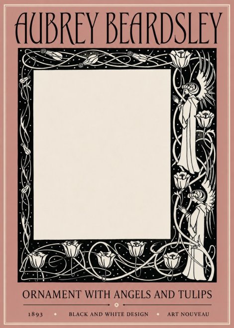 Aubrey Beardsley Ornament with Angels and Tulips No3 - Póster