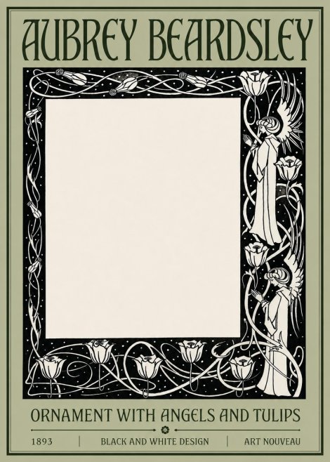 Aubrey Beardsley Ornament with Angels and Tulips No4 - Póster