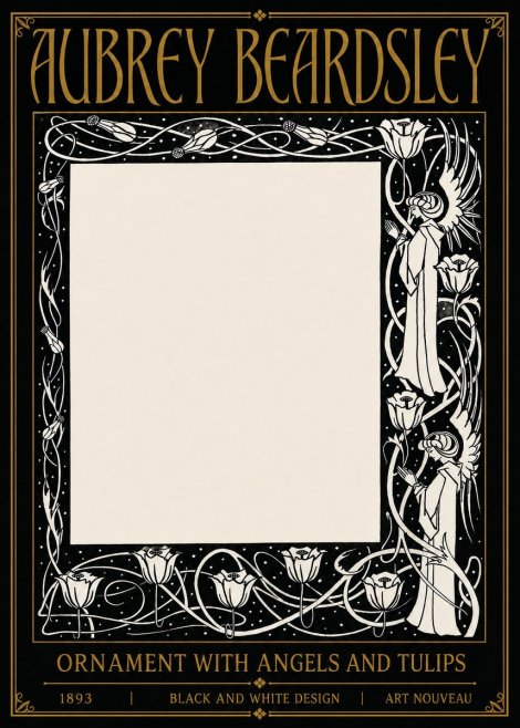 Aubrey Beardsley Ornament with Angels and Tulips No5 - Póster