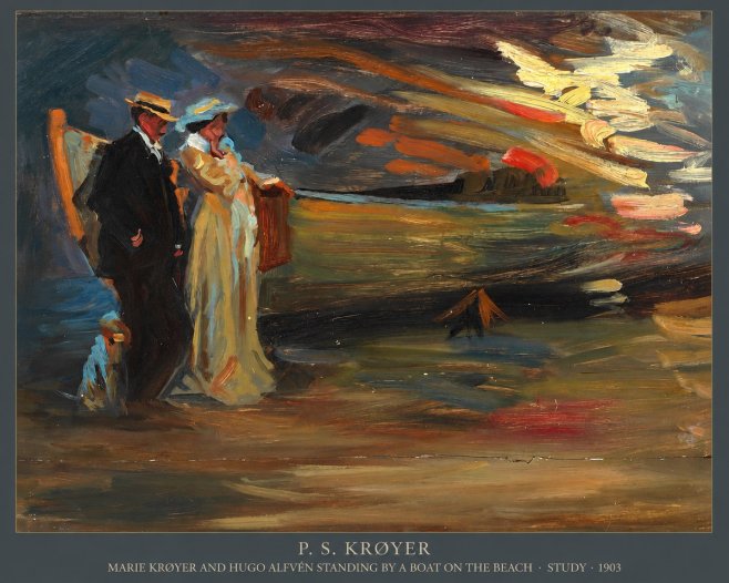 P.S. Krøyer Marie Krøyer and Hugo Alfvén Standing by a Boat on the Beach - Study · 1903 No5 - Póster