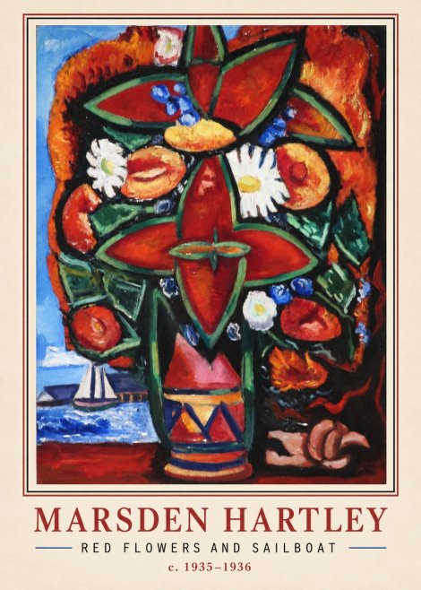 Marsden Hartley Red Flowers and Sailboat No2 - Póster