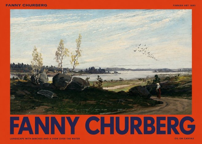 Fanny Churberg Landscape with Birches and a View over the Water No2 - Póster