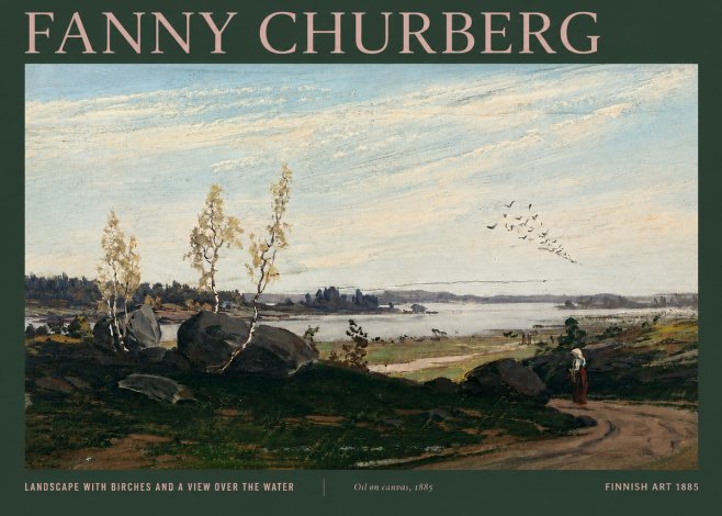 Fanny Churberg Landscape with Birches and a View over the Water No4 - Póster