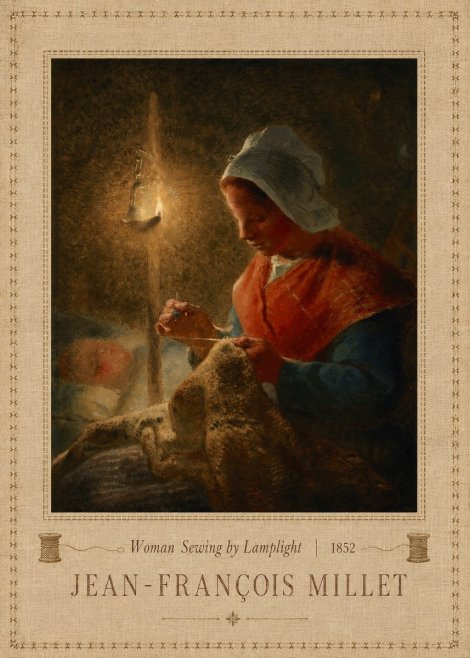 Jean-François Millet Woman Sewing by Lamplight No5 - Póster