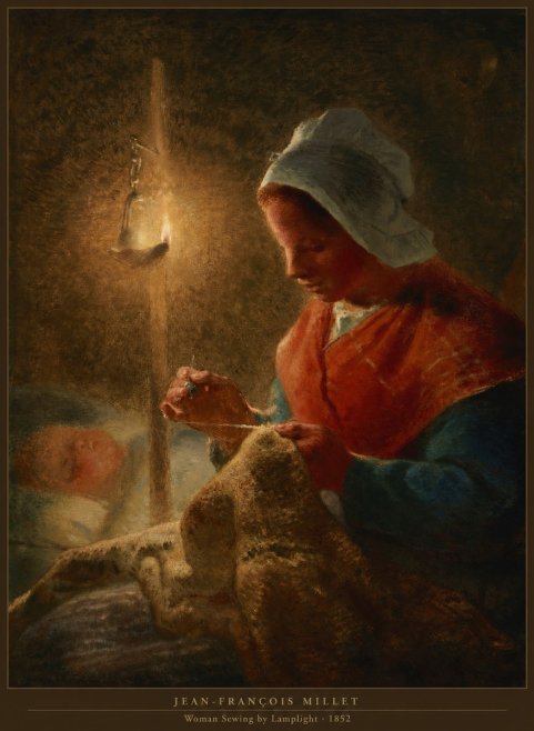 Jean-François Millet Woman Sewing by Lamplight No6 - Póster
