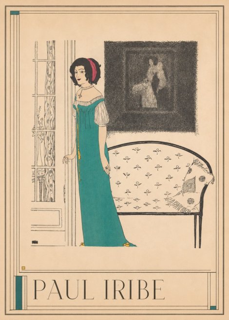 Paul Iribe Woman in Teal Gown No1 - Póster