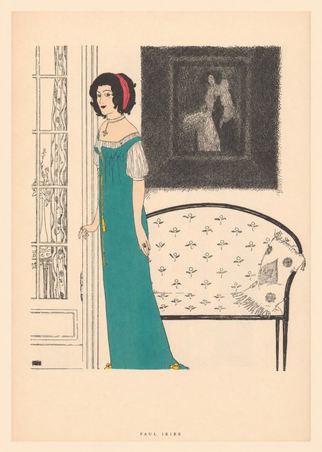 Paul Iribe Woman in Teal Gown No5 - Póster