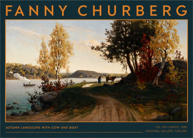 Fanny Churberg Autumn Landscape with Cow and Boat No2 - Póster