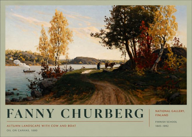 Fanny Churberg Autumn Landscape with Cow and Boat No4 - Póster