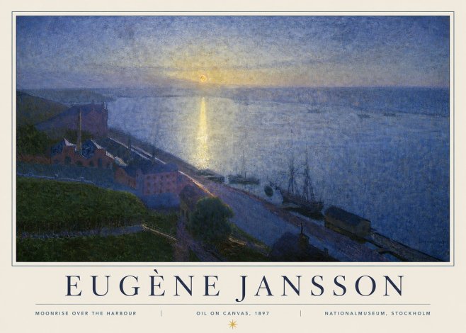 Eugène Jansson Moonrise over the Harbour No4 - Póster