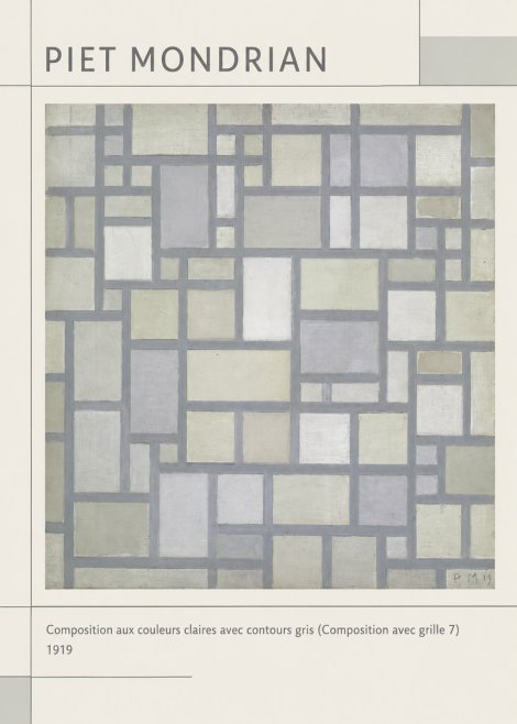 Piet Mondrian Composition Aux Couleurs Claires Avec Contours Gris (Composition Avec Grille 7) No1 - Póster