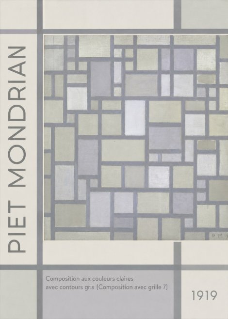 Piet Mondrian Composition Aux Couleurs Claires Avec Contours Gris (Composition Avec Grille 7) No2 - Póster