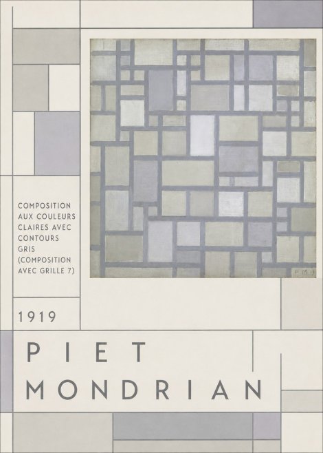 Piet Mondrian Composition Aux Couleurs Claires Avec Contours Gris (Composition Avec Grille 7) No3 - Póster
