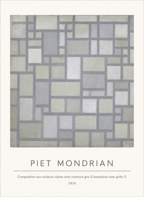 Piet Mondrian Composition Aux Couleurs Claires Avec Contours Gris (Composition Avec Grille 7) No4 - Póster