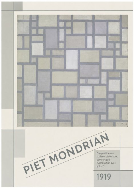 Piet Mondrian Composition Aux Couleurs Claires Avec Contours Gris (Composition Avec Grille 7) No5 - Póster