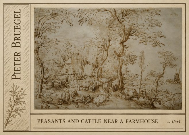 Pieter Bruegel Peasants and Cattle Near a Farmhouse No2 - Póster