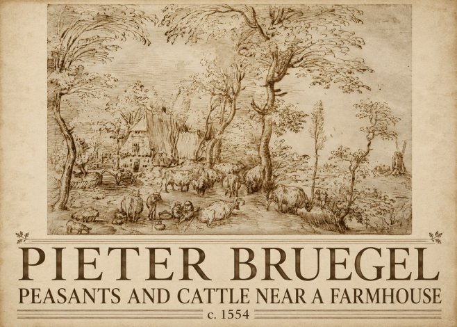 Pieter Bruegel Peasants and Cattle Near a Farmhouse No5 - Póster