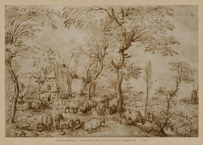 Pieter Bruegel Peasants and Cattle Near a Farmhouse No6 - Póster