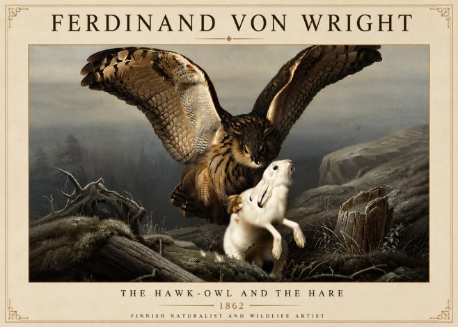 Ferdinand von Wright The Hawk-owl and the Hare No6 - Póster