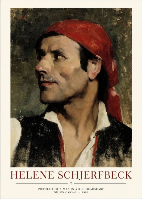 Helene Schjerfbeck Portrait of a Man in a Red Headscarf No1 - Póster