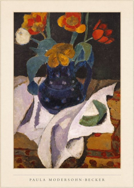Paula Modersohn-Becker Still Life with Blue Jug and Flowers No4 - Póster