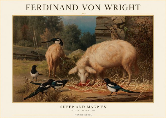 Ferdinand von Wright Sheep and Magpies No1 - Póster