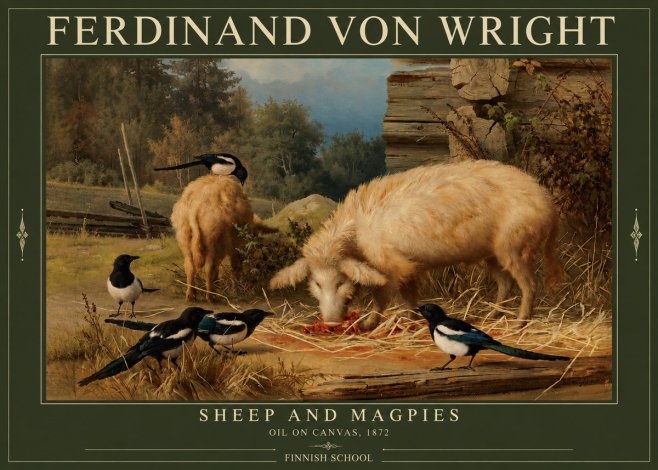 Ferdinand von Wright Sheep and Magpies No3 - Póster
