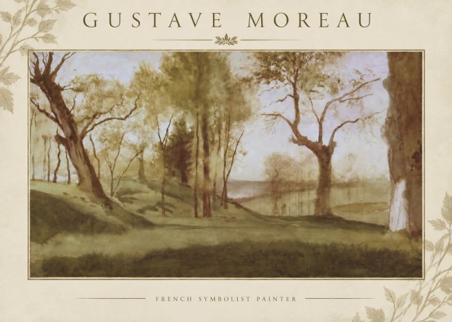 Gustave Moreau Wooded River Landscape No5 - Póster
