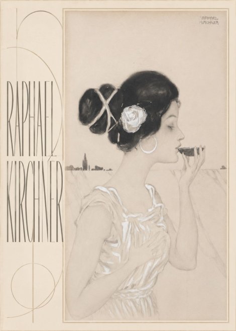 Raphael Kirchner Elegant Lady with Rose and Cup No5 - Póster
