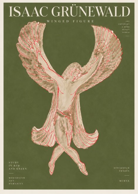 Isaac Grünewald Winged Figure Study in Red and Green No3 - Póster