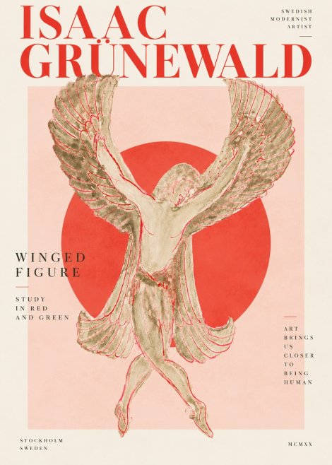 Isaac Grünewald Winged Figure Study in Red and Green No4 - Póster