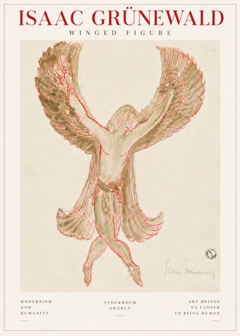 Isaac Grünewald Winged Figure Study in Red and Green No5 - Póster