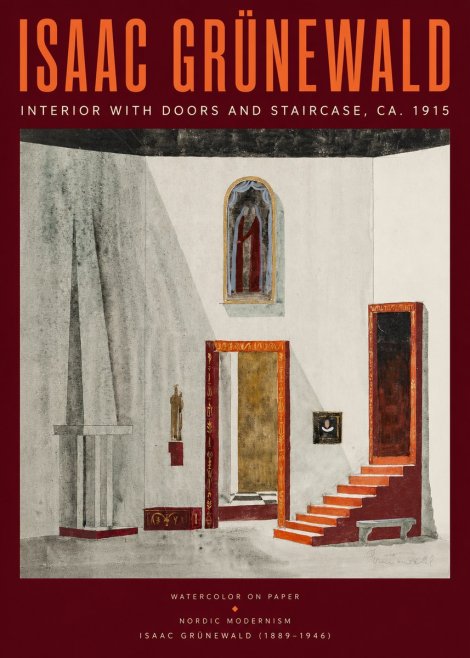 Isaac Grünewald Interior with Doors and Staircase, Ca. 1915 No2 - Póster