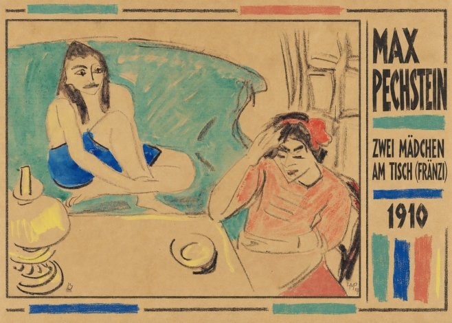 Max Pechstein Zwei Mädchen Am Tisch (Fränzi) No2 - Póster