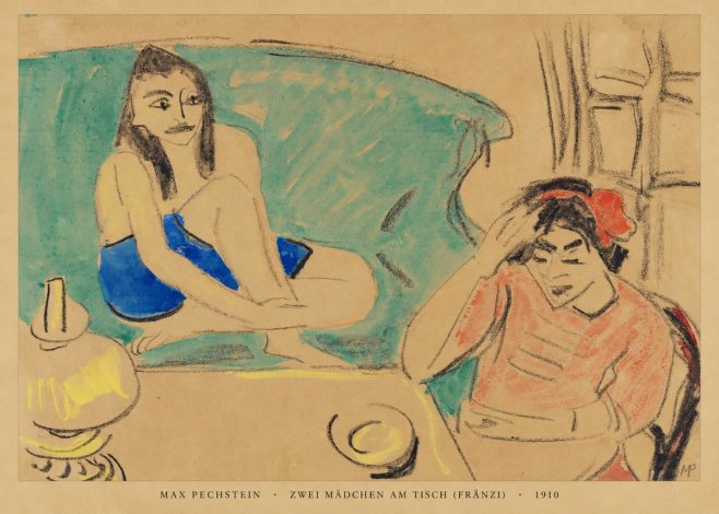 Max Pechstein Zwei Mädchen Am Tisch (Fränzi) No6 - Póster