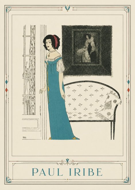 Paul Iribe Elegant Lady in Blue Dress No1 - Póster