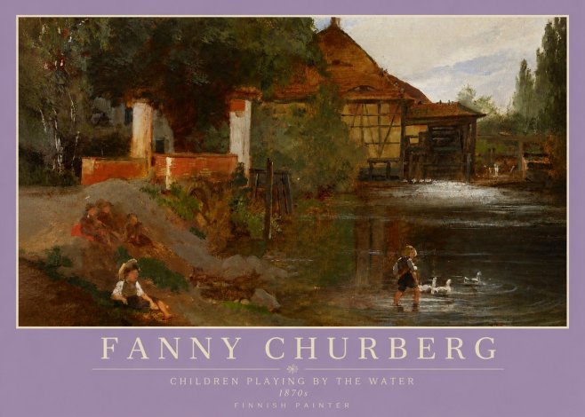 Fanny Churberg Children Playing by the Water No3 - Póster