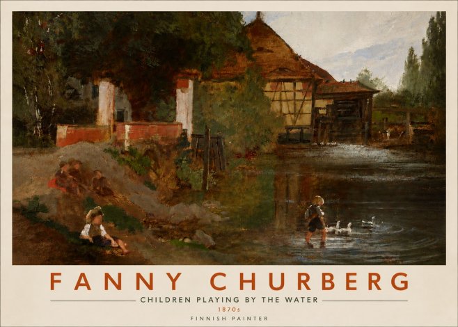 Fanny Churberg Children Playing by the Water No5 - Póster