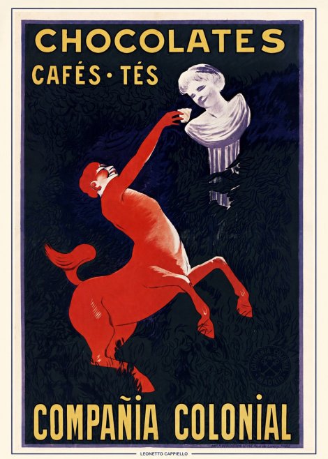 Leonetto Cappiello Chocolates, Cafés, Tés - Compañía Colonial No5 - Póster