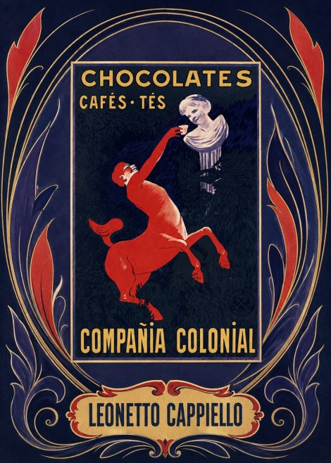 Leonetto Cappiello Chocolates, Cafés, Tés - Compañía Colonial No6 - Póster
