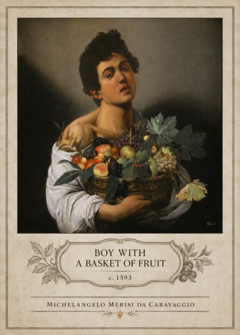 Michelangelo Merisi da Caravaggio Boy with a Basket of Fruit No4 - Póster