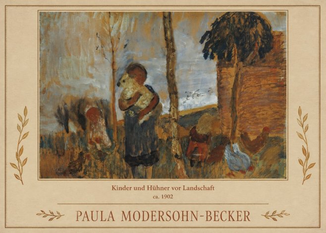 Paula Modersohn-Becker Kinder Und Hühner Vor Landschaft No1 - Póster