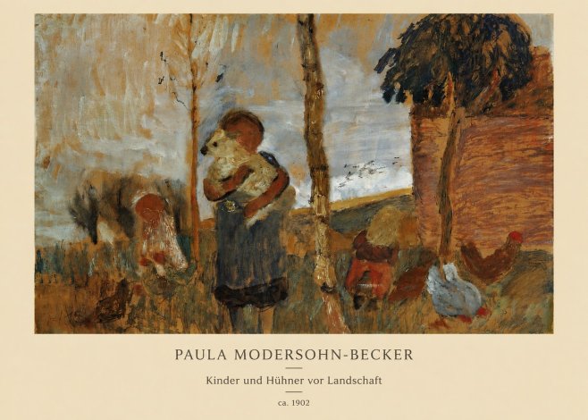 Paula Modersohn-Becker Kinder Und Hühner Vor Landschaft No6 - Póster